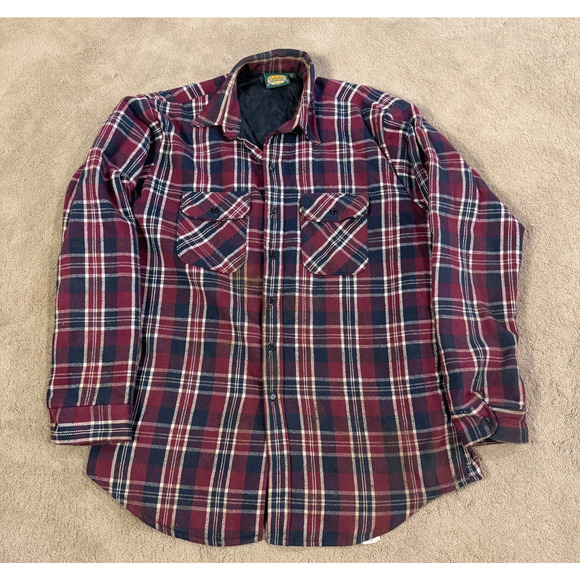 VTG Cabelas Flannel Shirt Jacket Quilted Lining Trucker Jacket LT LARGE TALL USA - Picture 1 of 8